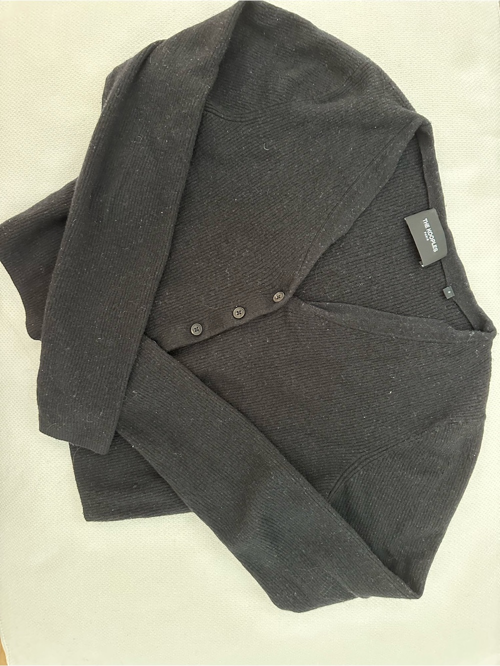 The Kooples Black Ribbed V-Neck Cardigan